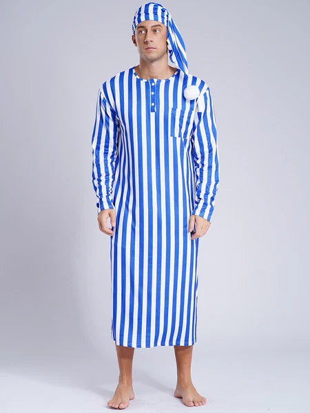 Mens Nightgowns Arabian Pajamas Striped Nightwear Loose Fit Up Cosplay Costume