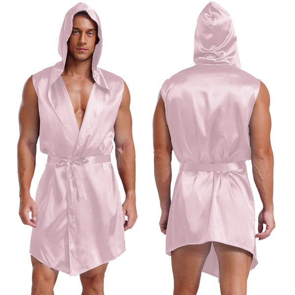 Mens Homewear Lace Up Pajama Robe With Belt Satin Nightwear Hot Spring Outfits