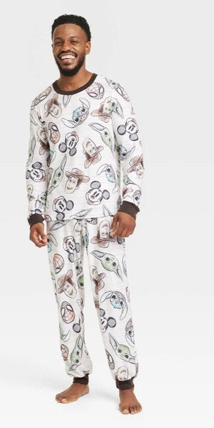 Men's Disney 100 Character Mash Up 2pc Matching Family Pajama Set - White Large