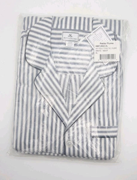 Men's Pima Pajama Set in Navy French Ticking XL New With Tags $118