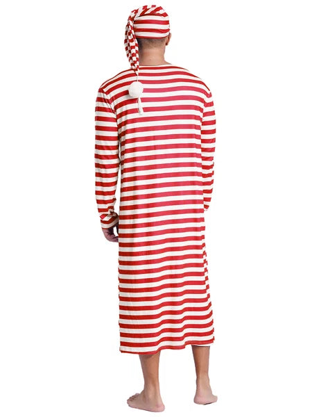 Mens Robe + Hat Set Raves Nightwear Christmas Bathrobe Sissy Home Dress-