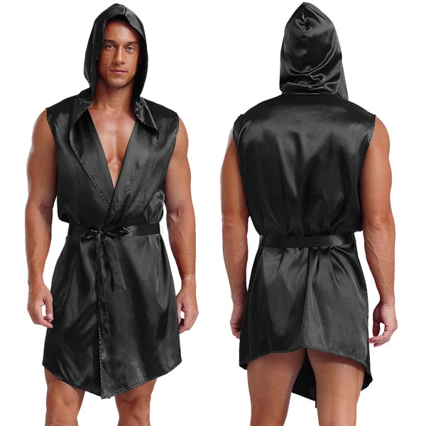 Mens Homewear Lace Up Pajama Robe With Belt Satin Nightwear Hot Spring Outfits