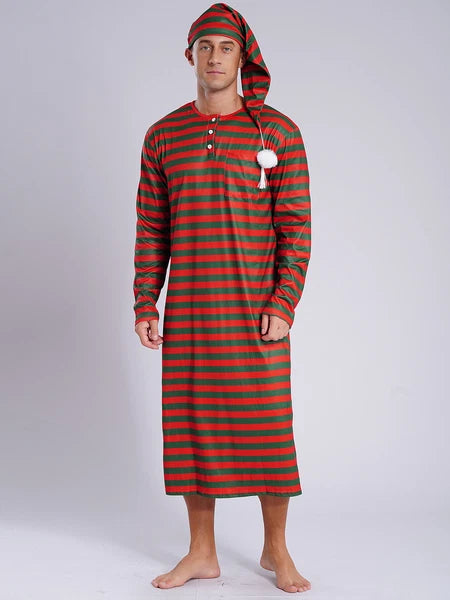 Mens Robe + Hat Set Raves Nightwear Christmas Bathrobe Sissy Home Dress-