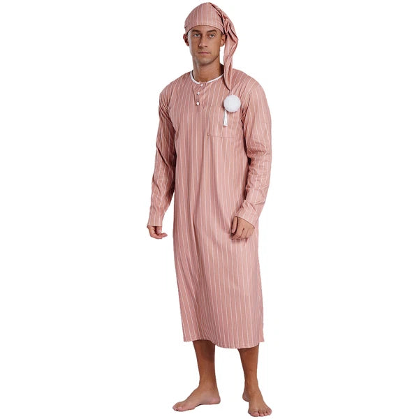 Mens Nightgowns Arabian Pajamas Striped Nightwear Loose Fit Up Cosplay Costume