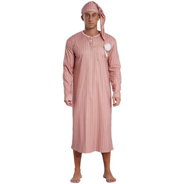 Mens Nightgowns Arabian Pajamas Striped Nightwear Loose Fit Up Cosplay Costume