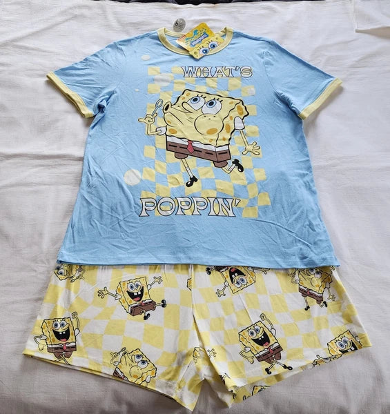 Spongebob Squarepants Mens Whats Poppin Printed 2 Piece Pyjama Set Size XL New