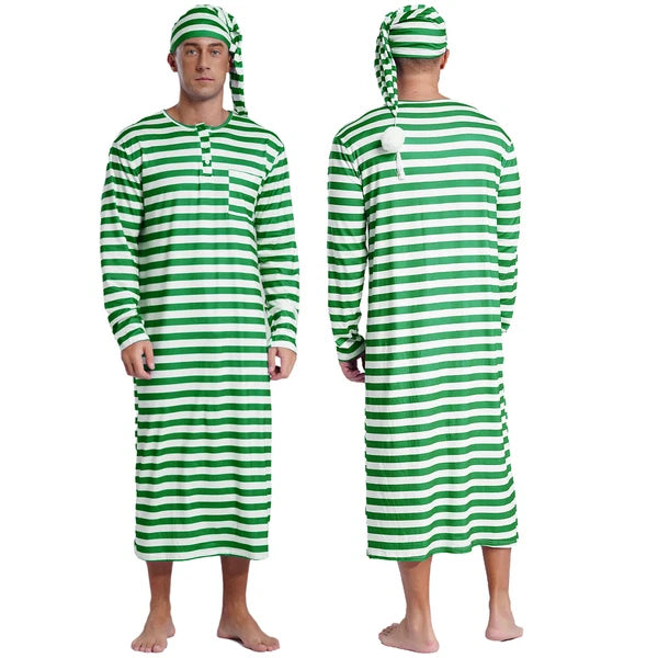 Mens Robe + Hat Set Raves Nightwear Christmas Bathrobe Sissy Home Dress-