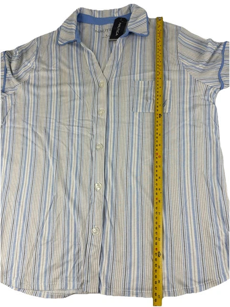 Nautica Mens 2 Piece Short Sleeved, Cropped Pants, Striped Pajama Set Size M