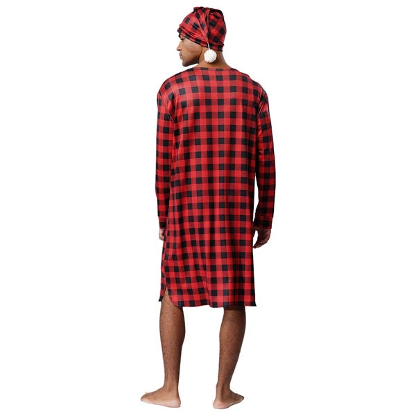 Mens Nightwear Satin Silk Pajama Set  long Sleeve and hat Sleepwear Nightgown