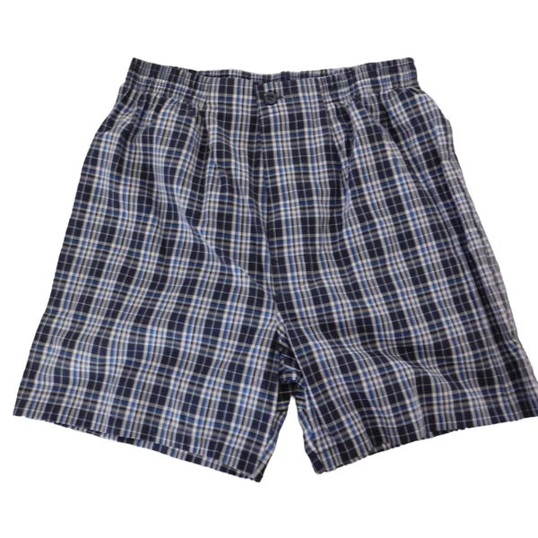 NEW Mens Cotton Pajamas Short Sleeve Shorts Blue Plaid Button Front Size Small