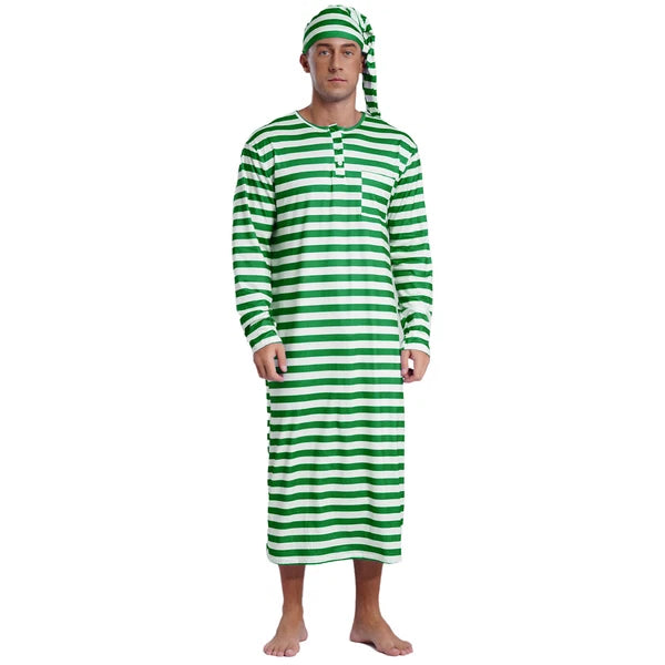 Mens Robe + Hat Set Raves Nightwear Christmas Bathrobe Sissy Home Dress-