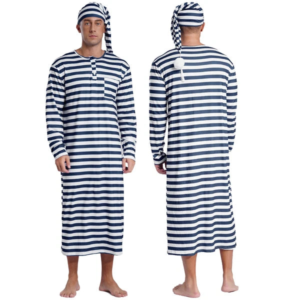 Mens Robe + Hat Set Raves Nightwear Christmas Bathrobe Sissy Home Dress-