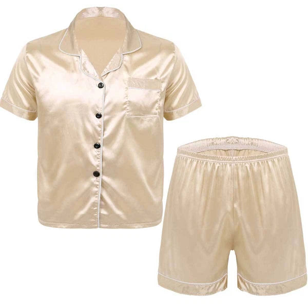 Men's Short Sleeve Satin Pajama Set with Shorts Classic Sleepwear Loungewear