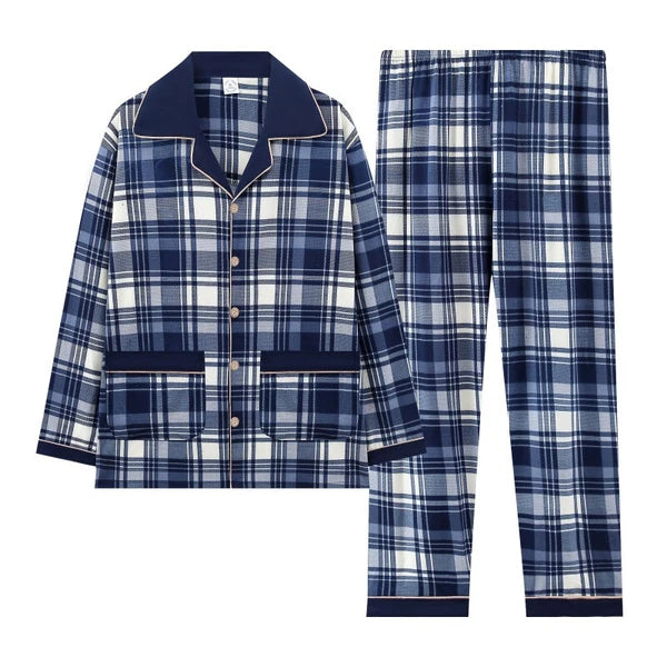 Men's Pajama Set, Long Sleeve Cotton Top + Pants Breathable Cozy Loungewear