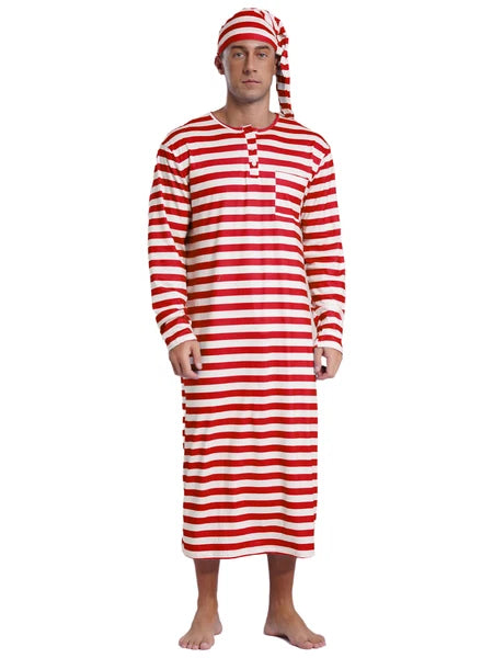 Mens Robe + Hat Set Raves Nightwear Christmas Bathrobe Sissy Home Dress-
