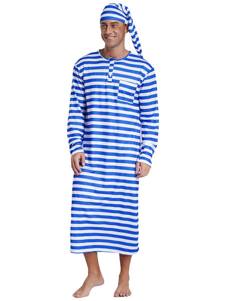 Mens Robe + Hat Set Raves Nightwear Christmas Bathrobe Sissy Home Dress-