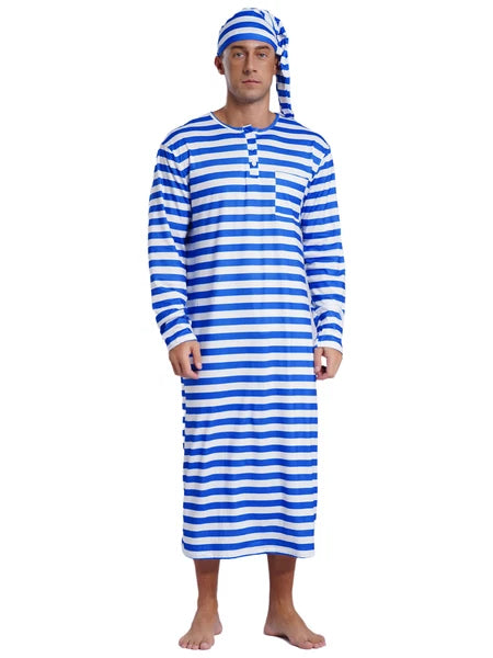 Mens Robe + Hat Set Raves Nightwear Christmas Bathrobe Sissy Home Dress-