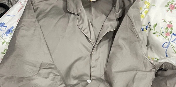 Quagliotti Italy New 2pc Men Pajamas L/XL Grey Taupe 100% Cotton Sateen