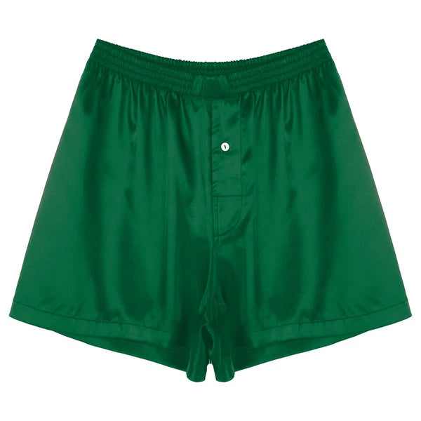 Mens Shiny Satin Pajamas Set Short Sleeves Button Down Shirt with Boxer Short