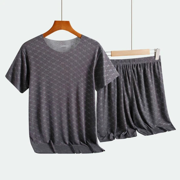 Summer Men's Home Wear Short Sleeve Modal Printing Pajama Pants Suit Cool Touch