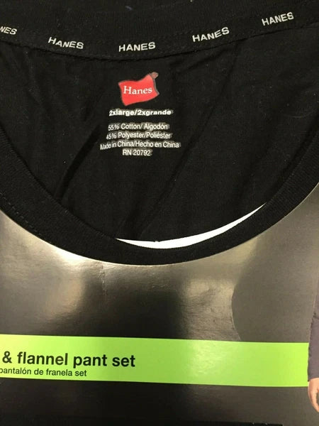 NWT Men's Hanes Long Sleeve Crew Top - Flannel Pant - Set Pajamas PJs Red / Gray