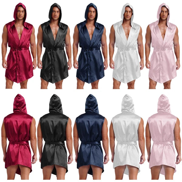 Mens Homewear Lace Up Pajama Robe With Belt Satin Nightwear Hot Spring Outfits