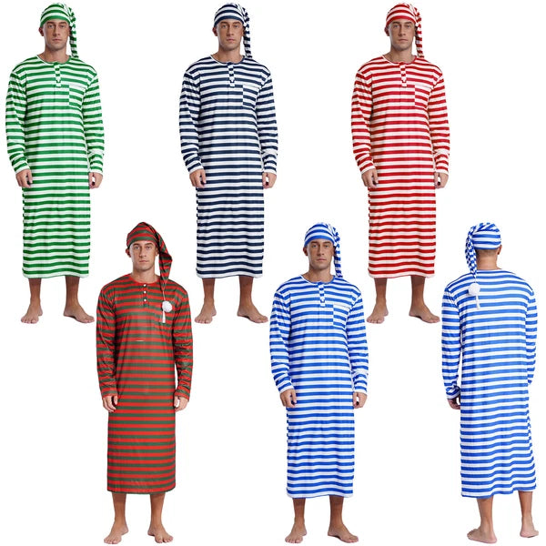 Mens Robe + Hat Set Raves Nightwear Christmas Bathrobe Sissy Home Dress-