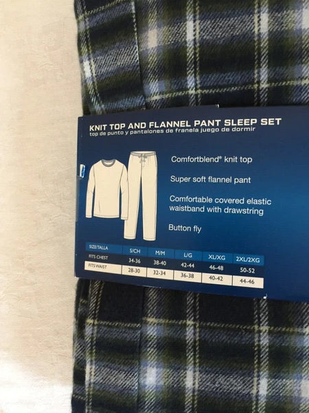 NWT Men's Hanes Long Sleeve Crew Top - Flannel Pant - Set Pajamas PJs Red / Gray