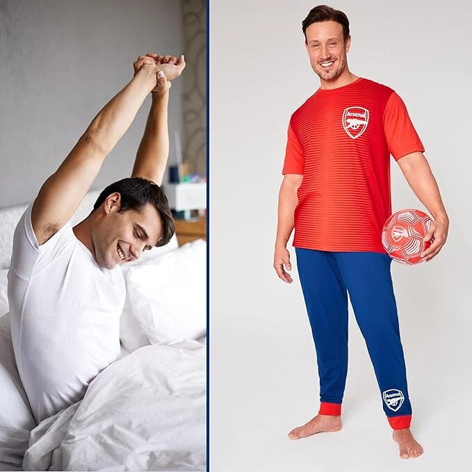 Arsenal F.C. Mens Pyjamas Set Nightwear T-Shirt Long Bottoms PJs Lounge Set
