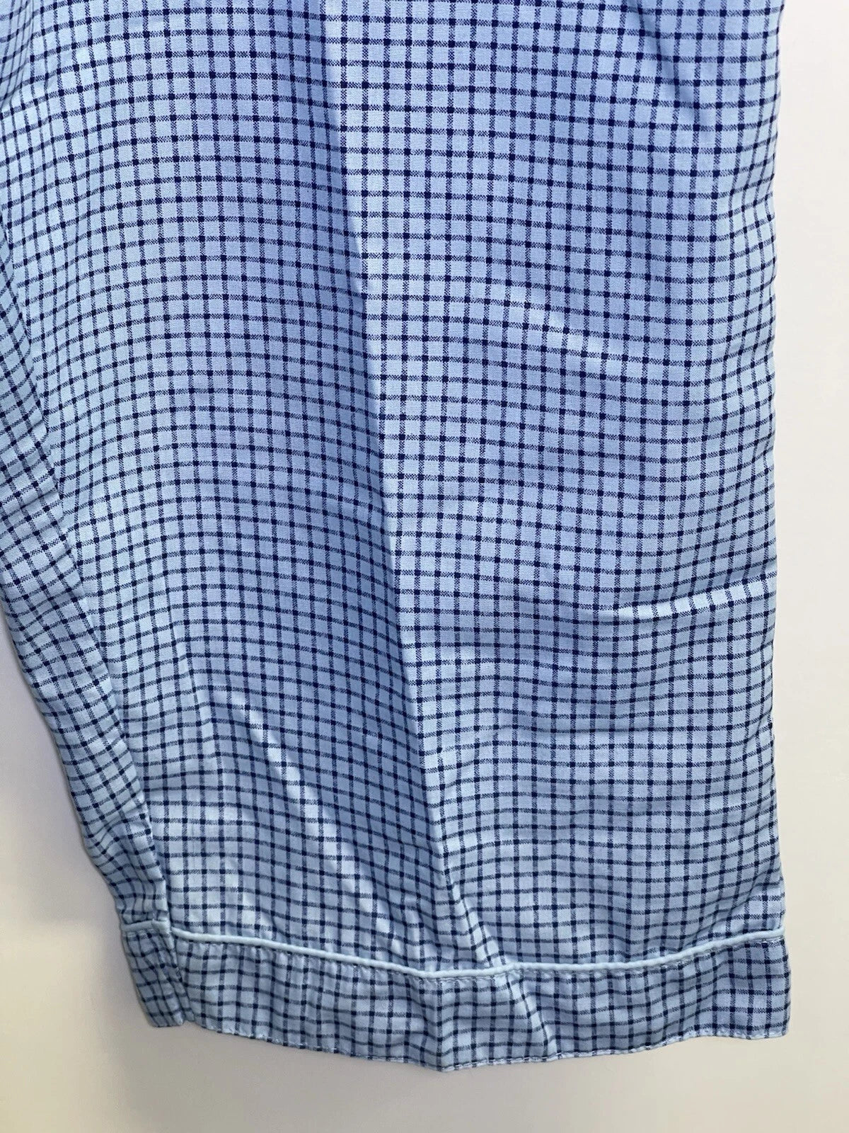 Haband Men's Size L Pajama Set 2-Pcs Check Blue  Short Sleeve Long Pants Pockets