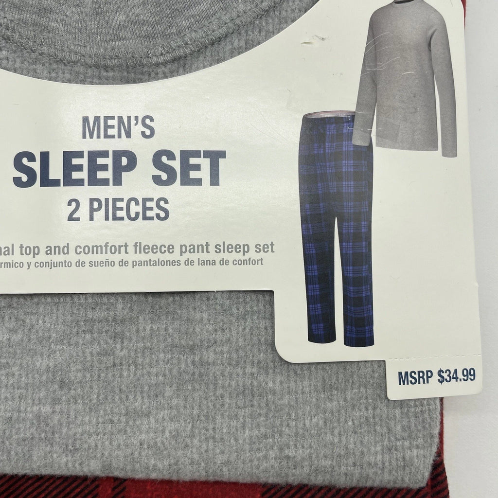 L Hanes Originals Men's 2 Pc Comfort Fleece Sleep Pajama Set Red Check Red LARGE