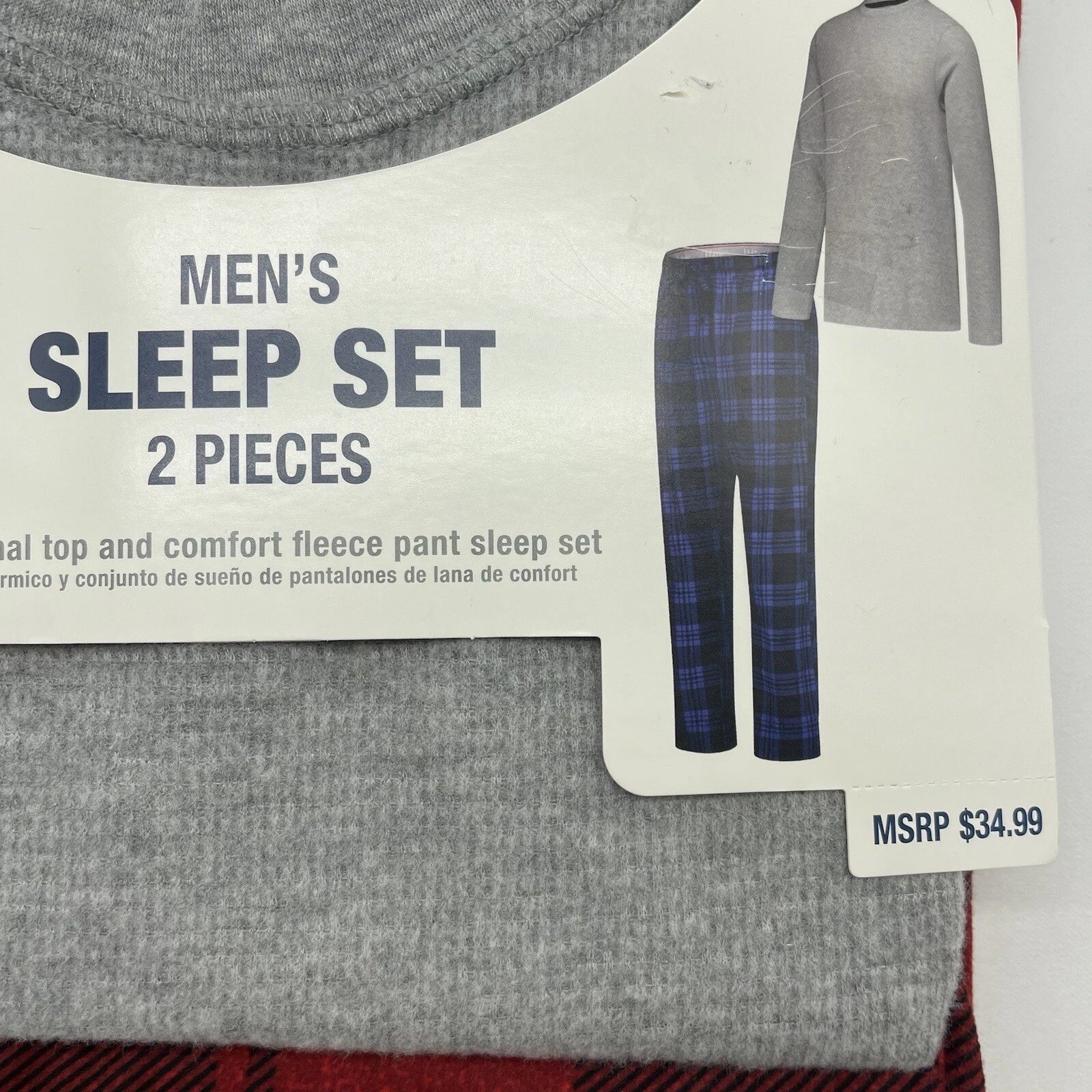 L Hanes Originals Men's 2 Pc Comfort Fleece Sleep Pajama Set Red Check Red LARGE