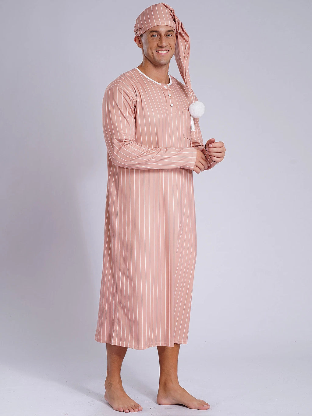 Mens Nightgowns Arabian Pajamas Striped Nightwear Loose Fit Up Cosplay Costume