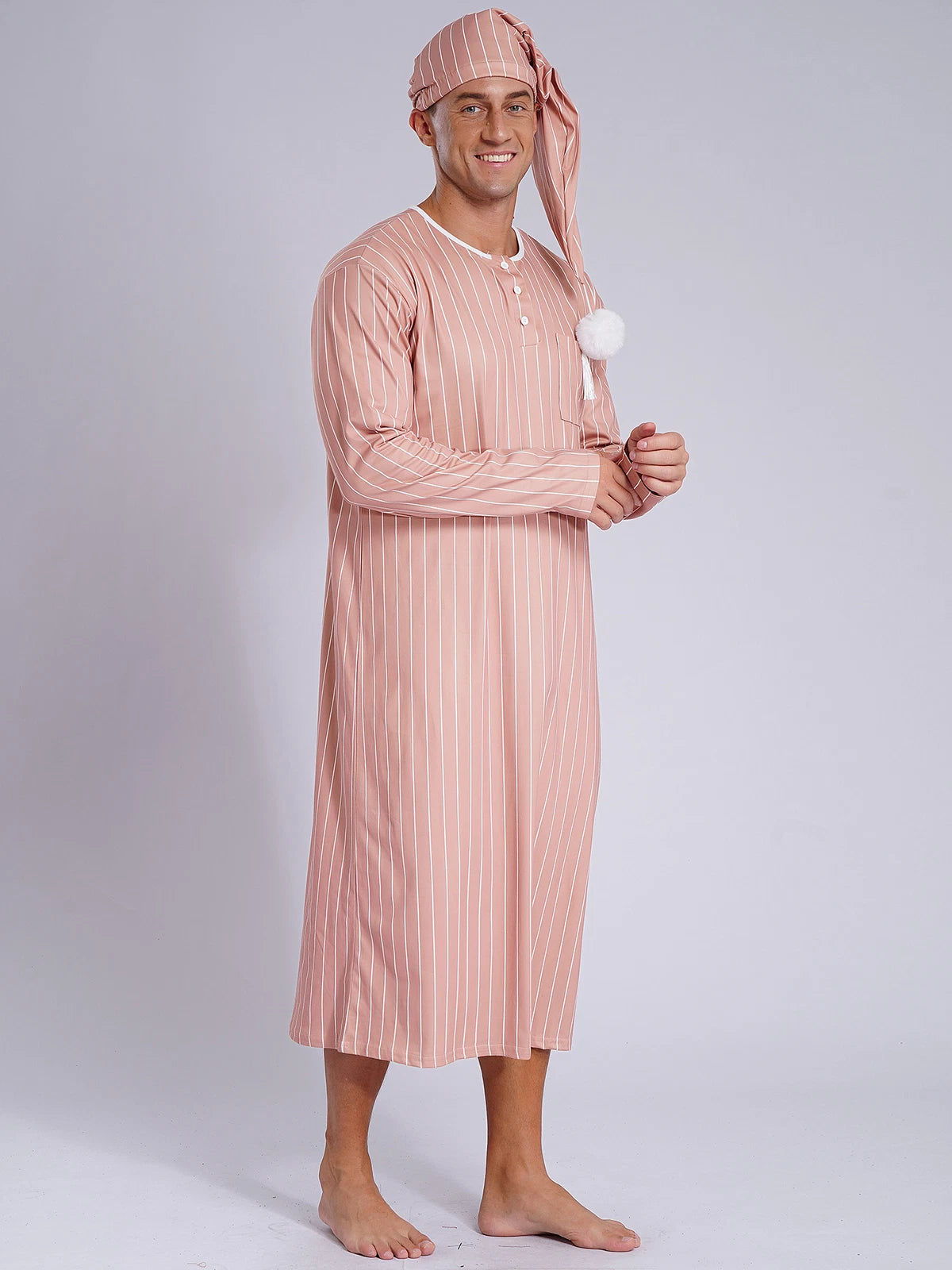 Mens Nightgowns Arabian Pajamas Striped Nightwear Loose Fit Up Cosplay Costume