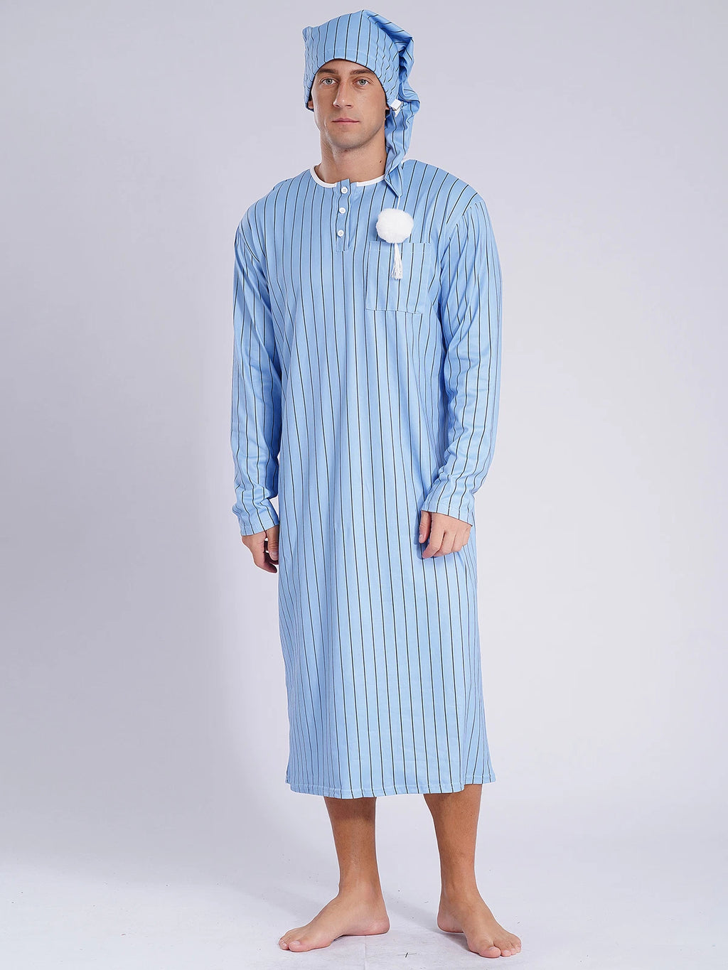 Mens Nightgowns Arabian Pajamas Striped Nightwear Loose Fit Up Cosplay Costume