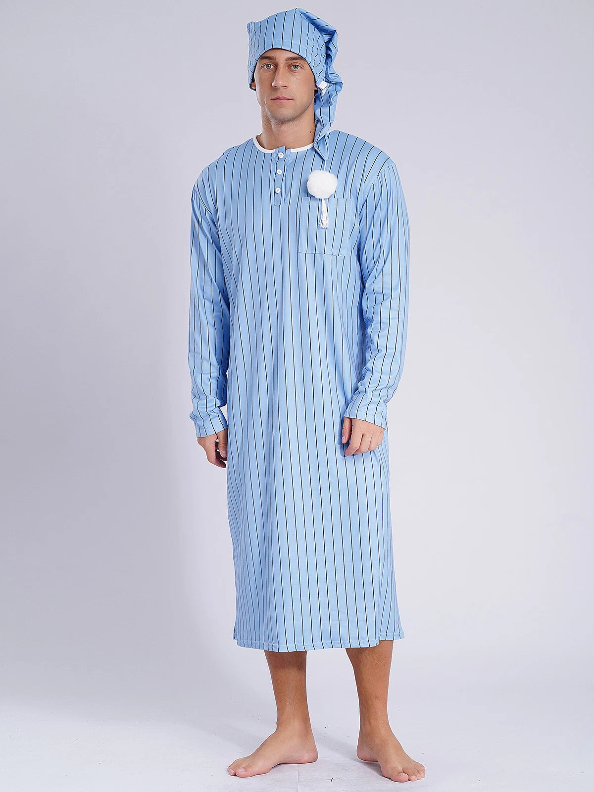 Mens Nightgowns Arabian Pajamas Striped Nightwear Loose Fit Up Cosplay Costume