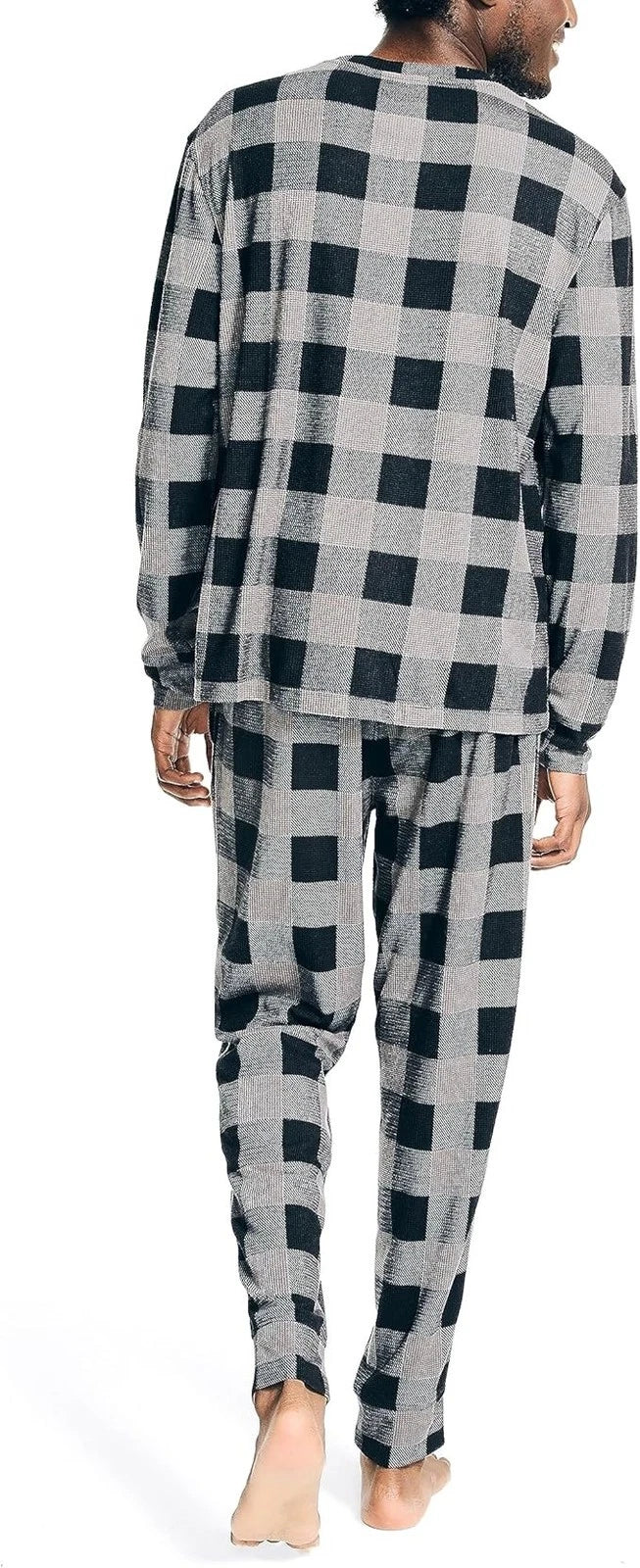 Nautica Men's Relaxed Fit 2PC Waffle Buffalo Plaid Pajama Set, Storm Grey-XL