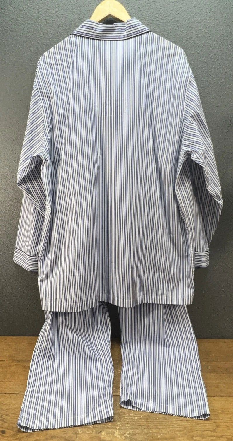 Brooks Brothers Pajama Set Men L Woven Votton Long Sleeve Blue Stripe