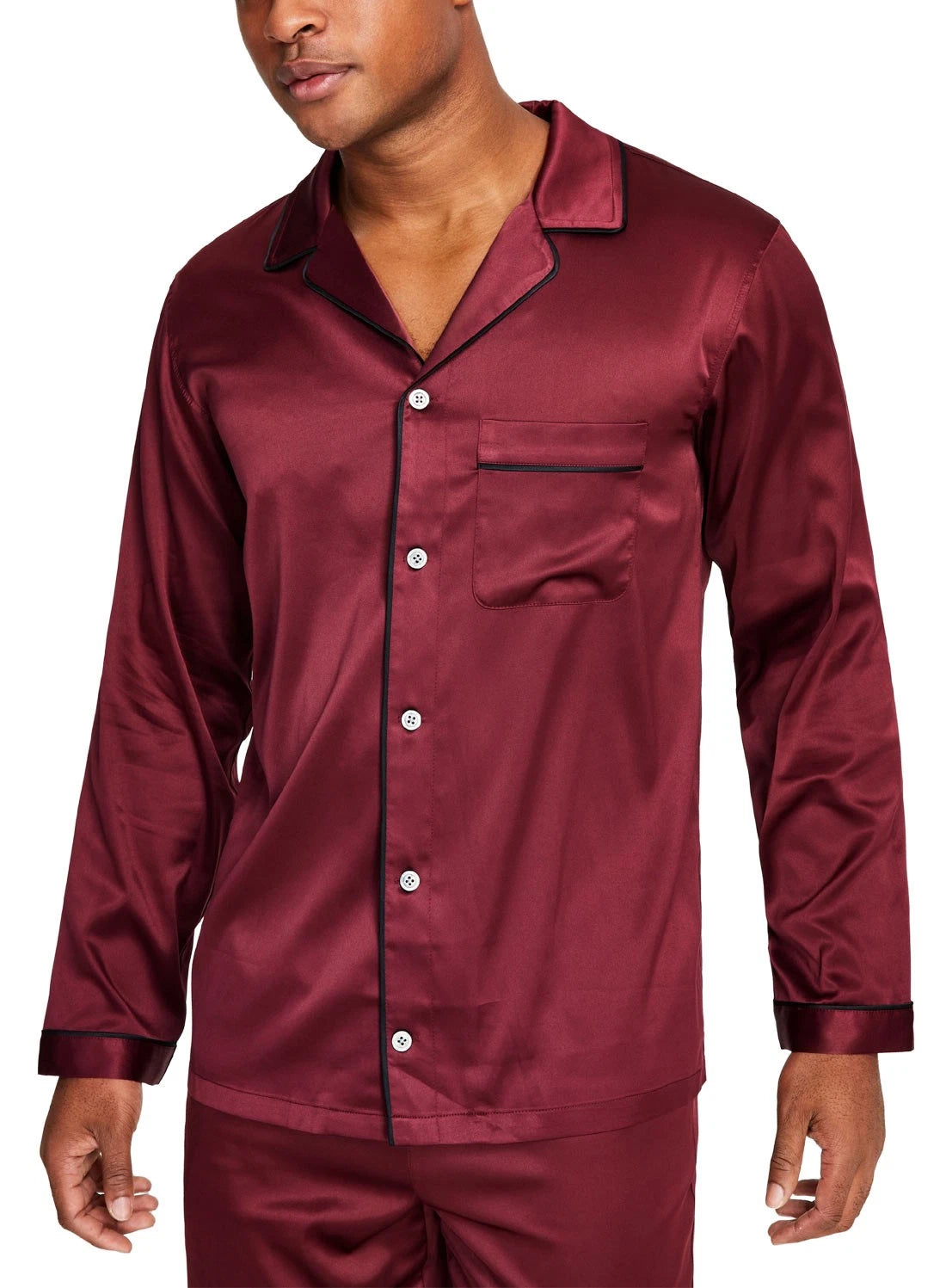 INC International Concepts Mens 2-Pc. Satin Tipped Pajama Set Small Tile Red NWT