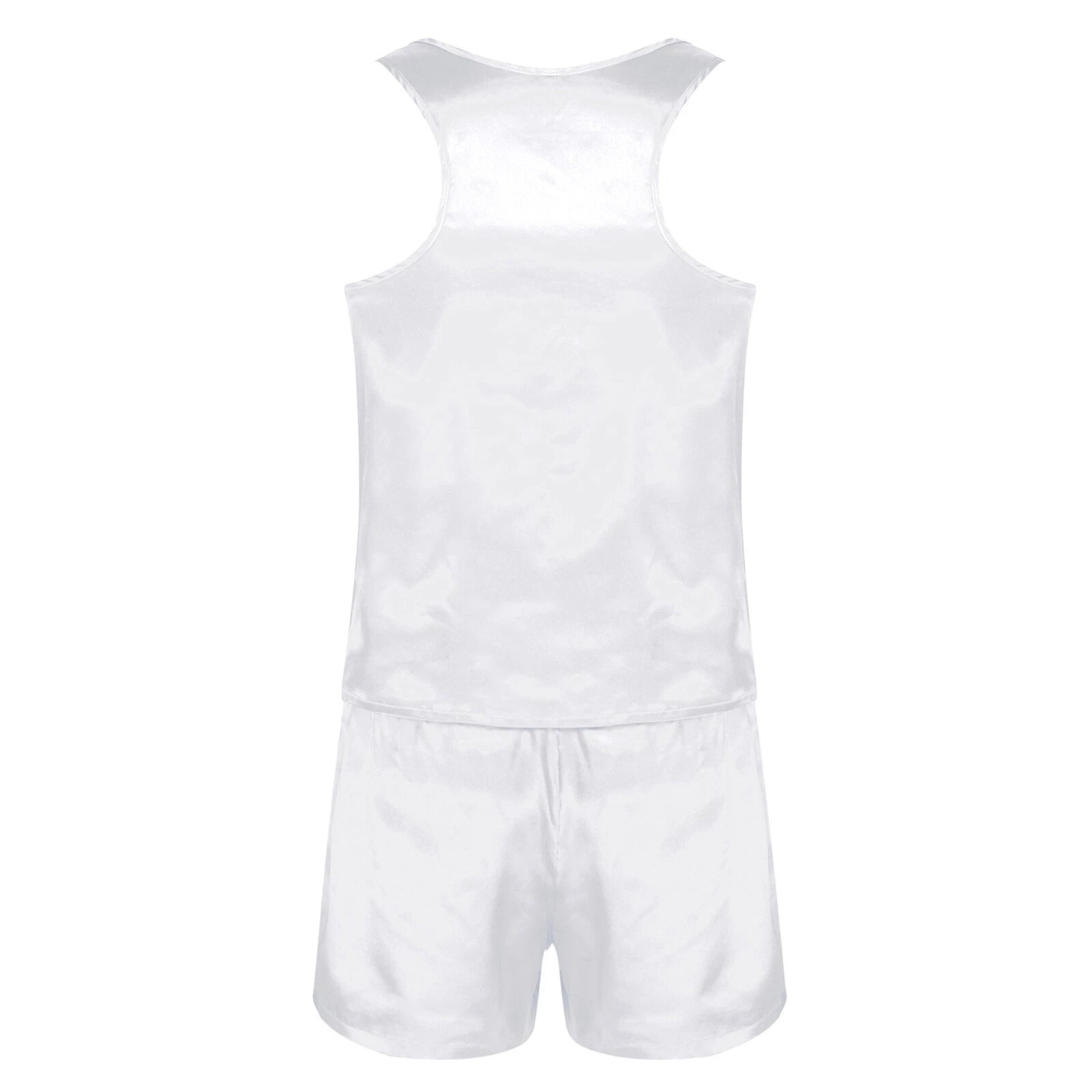 Mens Pajama Set Silky Satin Sleepwear Smooth Tank Top and Shorts 2 Pieces Set