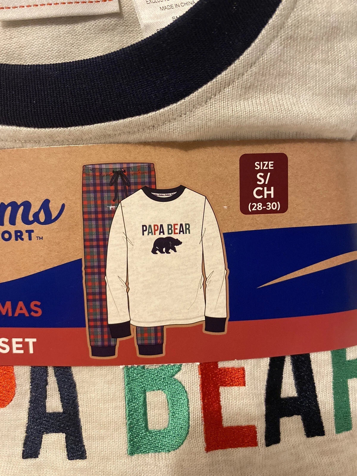 Dearfoams “Papa Bear” Pajamas Men’s Size Small Two Piece Pajama Set Plaid Pants