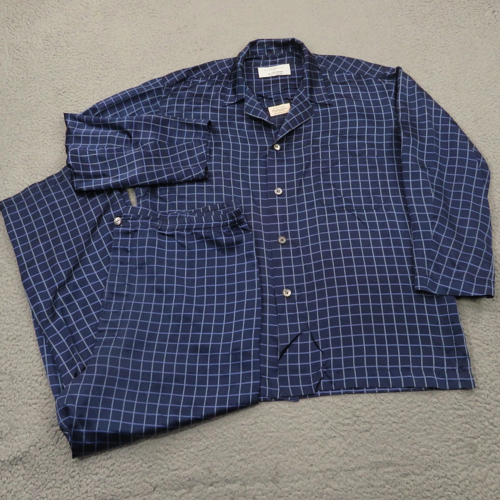 Daniel Hanson Silk Pyjama Set Mens XL Blue Check Shirt Pants Top Bottom Pajamas