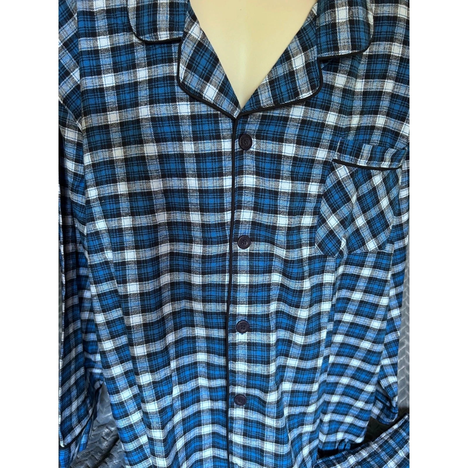 Big & Tall Hanes® Plaid Flannel Pajama Set Blue Plaid Size 3XL Comfy Relax Warm