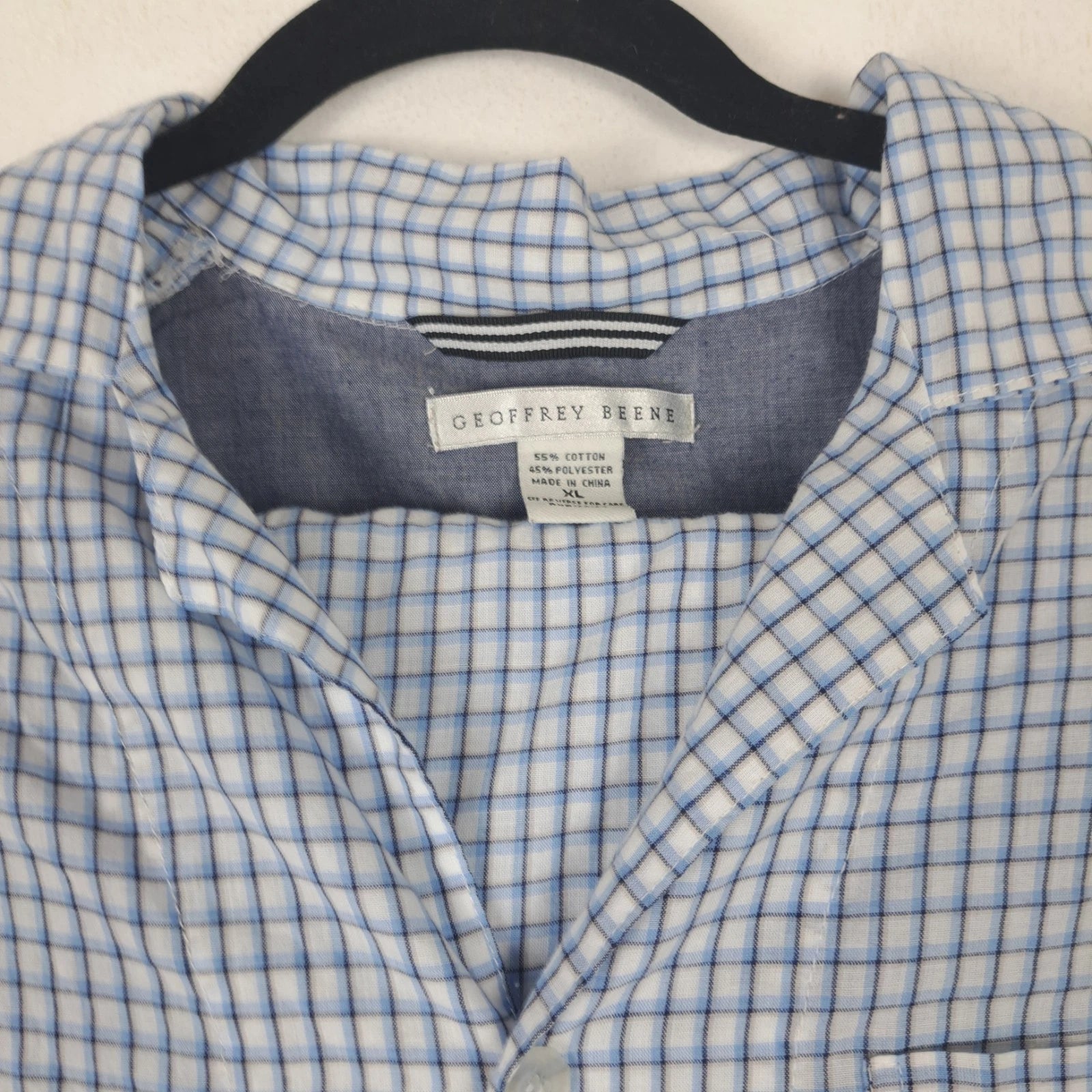 Geoffrey Beene Pajama Set XL Blue Plaid Button Long Sleeve Altered Short   *READ