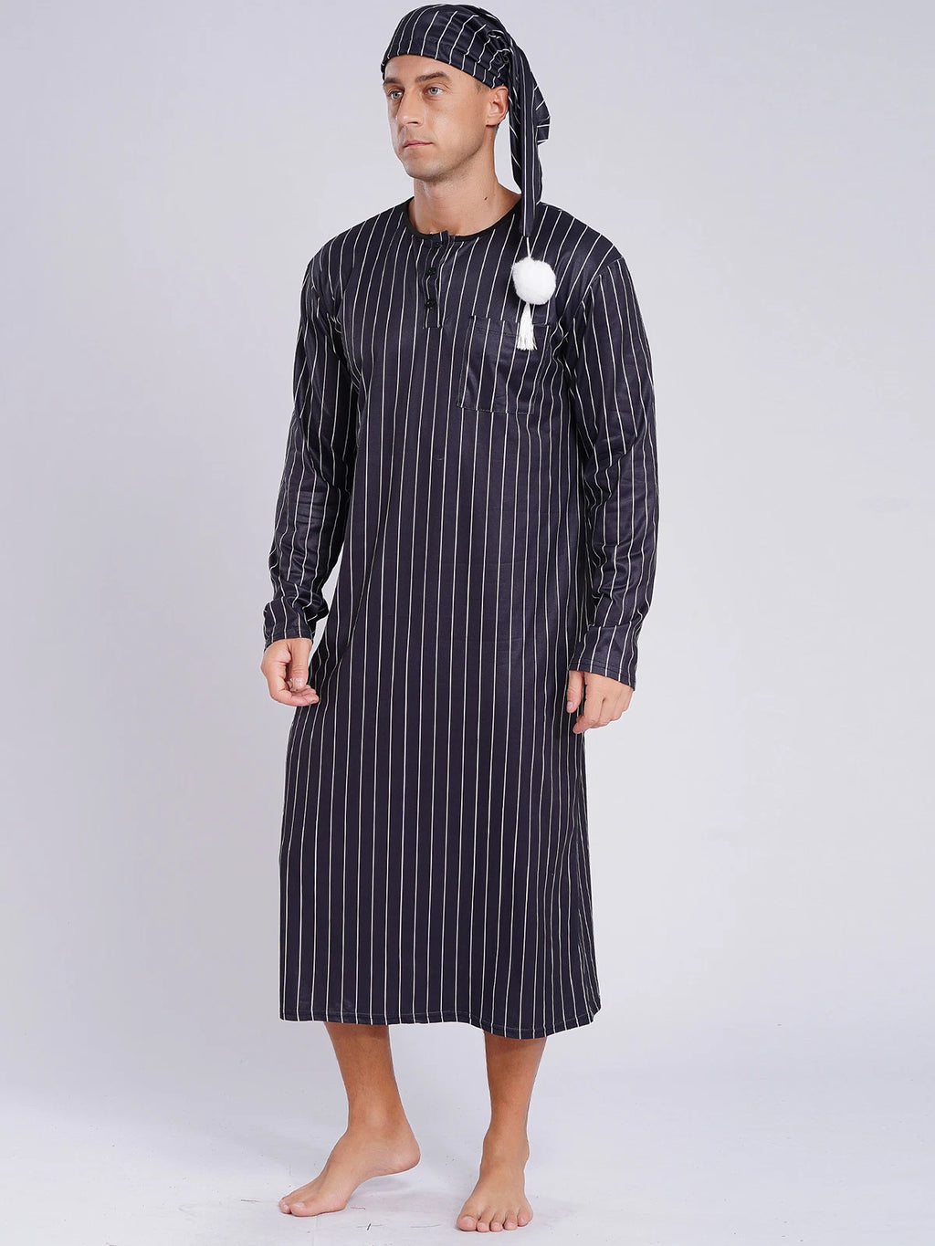 Mens Nightgowns Arabian Pajamas Striped Nightwear Loose Fit Up Cosplay Costume