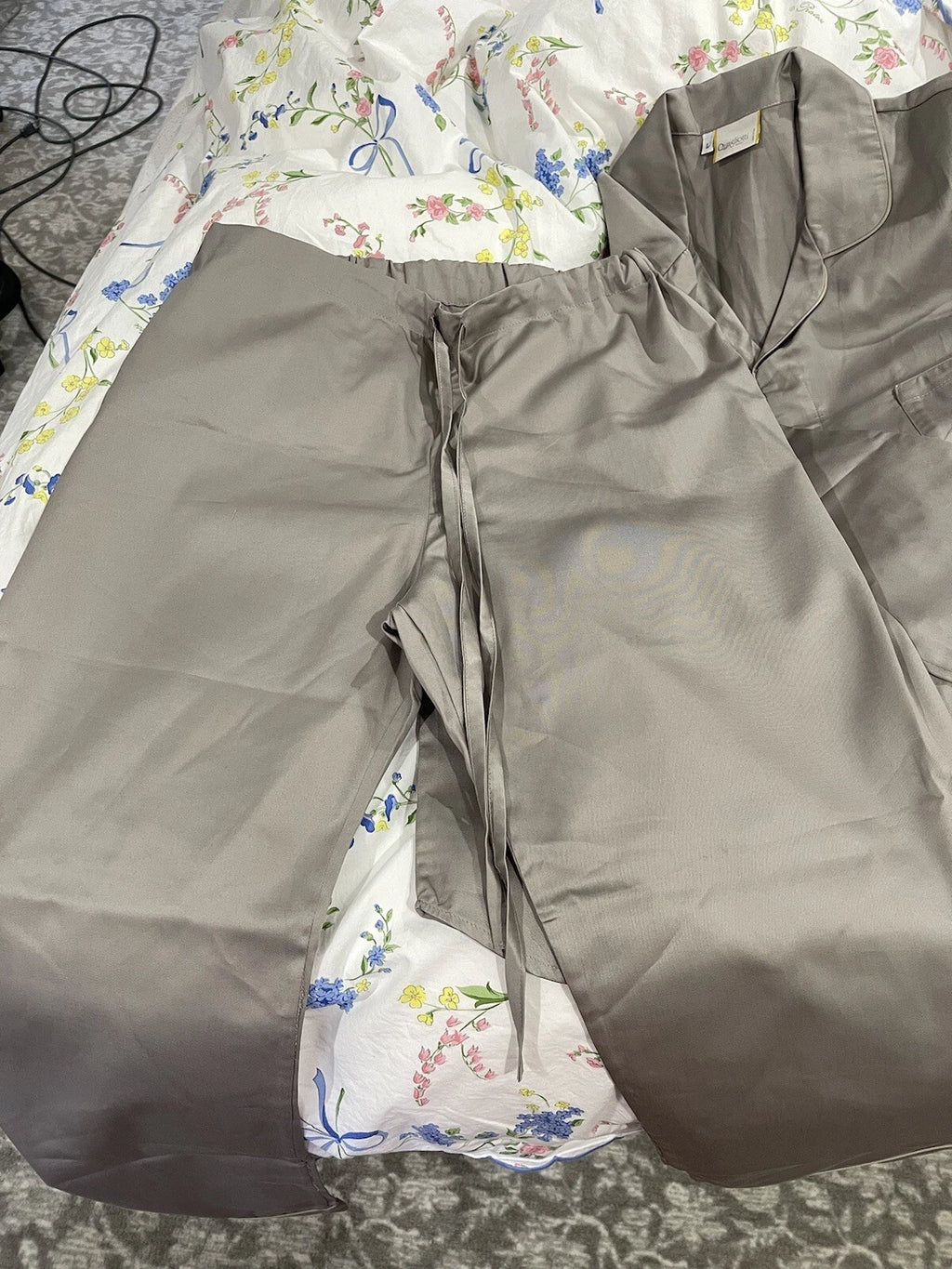 Quagliotti Italy New 2pc Men Pajamas L/XL Grey Taupe 100% Cotton Sateen