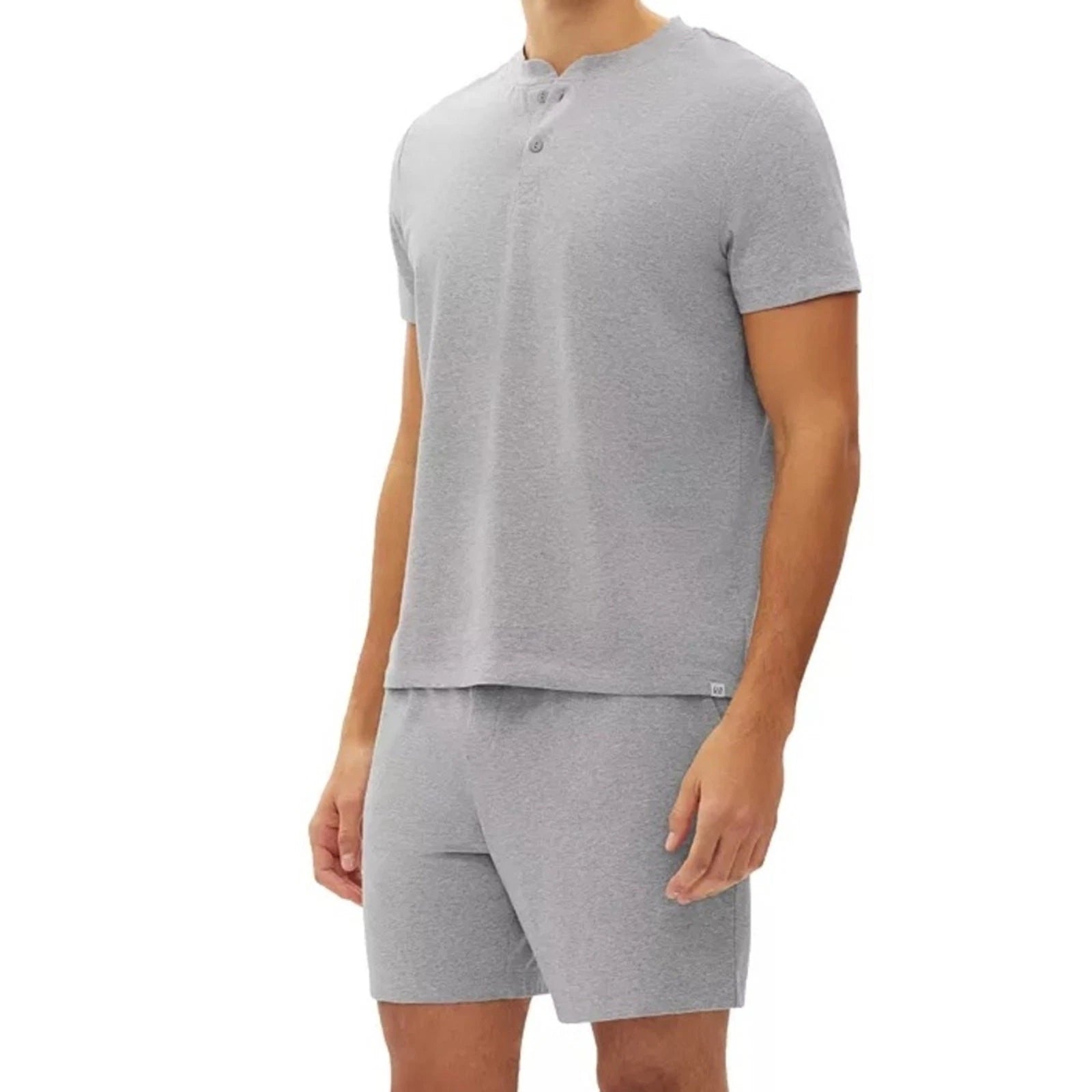 GAP Men's 2-Pc. Heathered Henley Shirt & Shorts Pajama Set Dark Blue Size XL