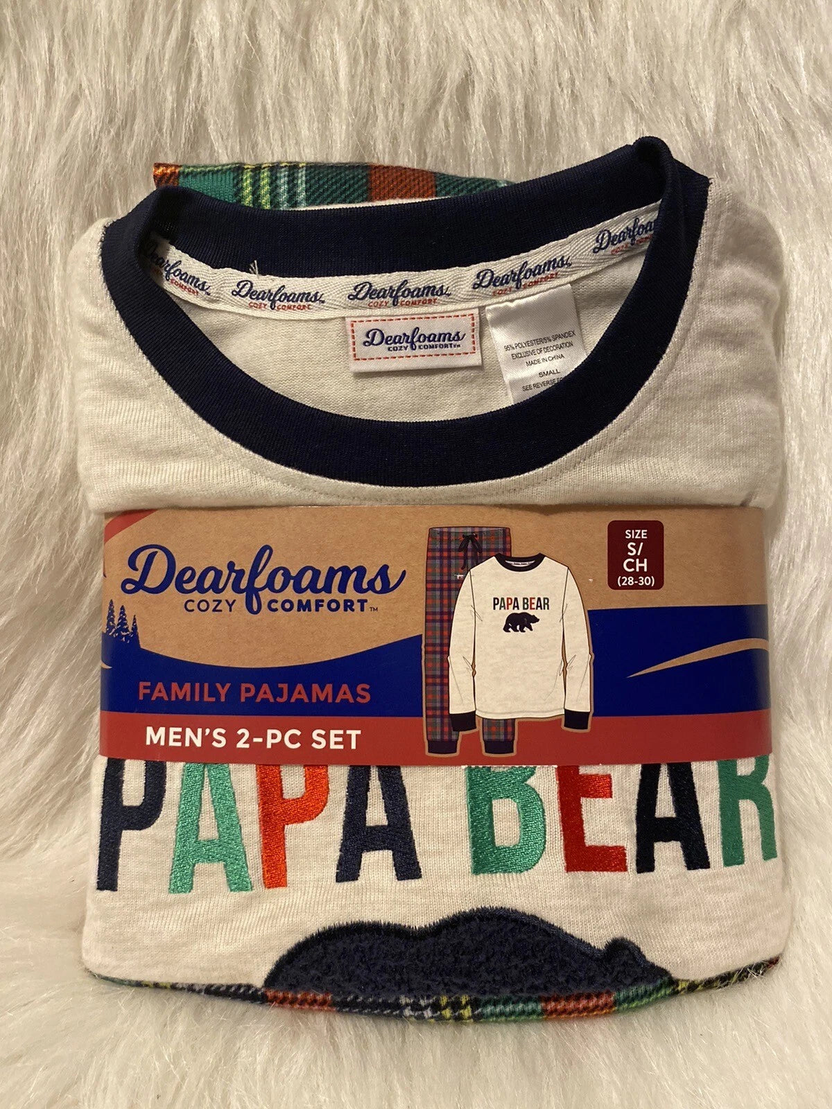 Dearfoams “Papa Bear” Pajamas Men’s Size Small Two Piece Pajama Set Plaid Pants
