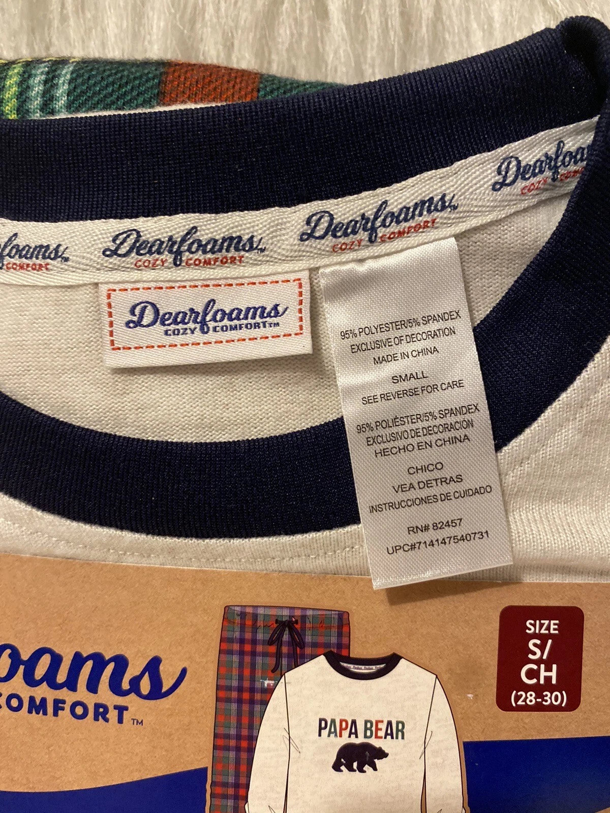 Dearfoams “Papa Bear” Pajamas Men’s Size Small Two Piece Pajama Set Plaid Pants