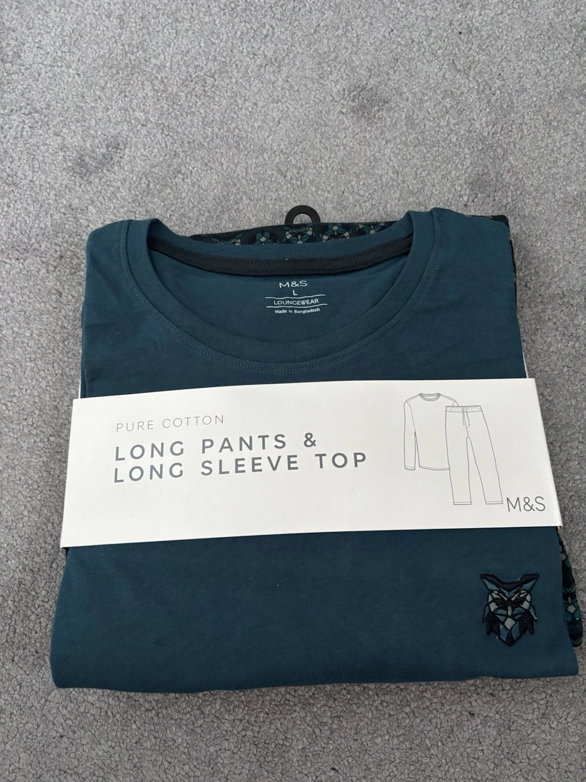 Marks And Spencer Size Large Dark Green Pure Cotton Pyjamas Set